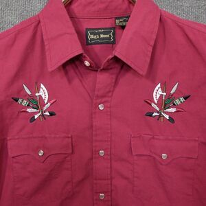 High Noon Pearl Snap Shirt Mens XL American Indian Feather Embroidery Western
